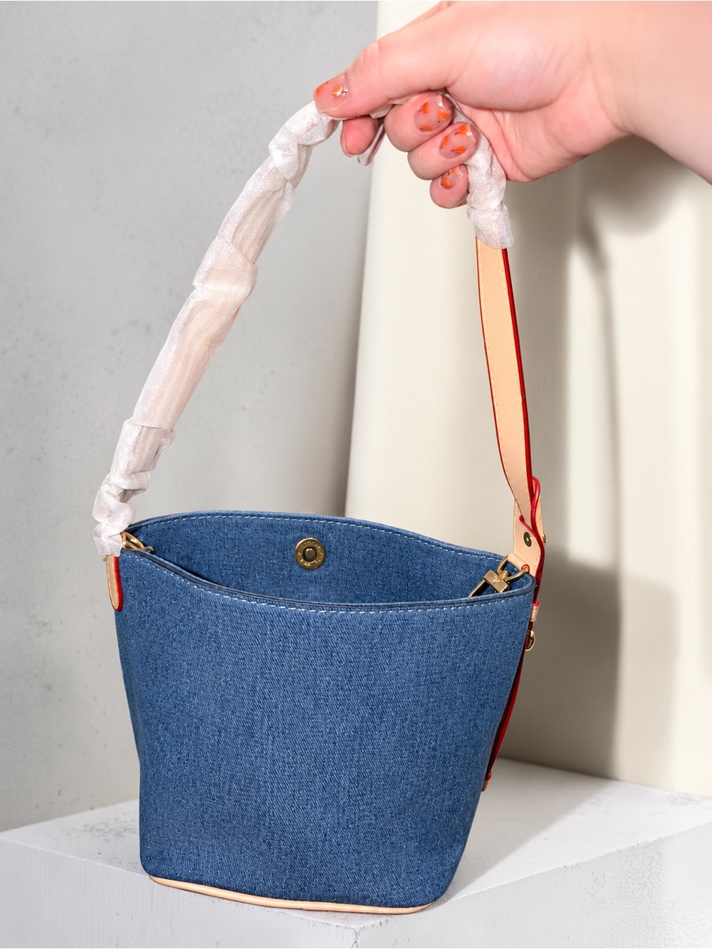 Denim monogram Bucket Shoulder Bag/ crossbody